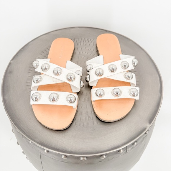 Marc Fisher White Silver Studded Sandals - Picture 1 of 4